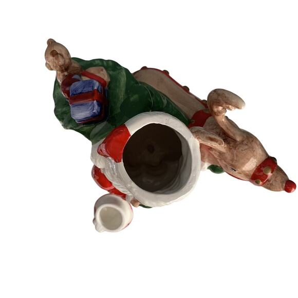 Vintage Teapot Santa Clause Reindeer Christmas Holiday Tea Beverage Dispenser - Picture 9 of 16